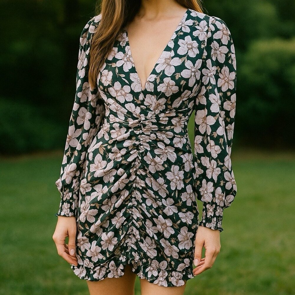 Miss‎ Selfridge ASOS Floral Rouched Puff Sleeve Mini Dress Party Wedding Summer